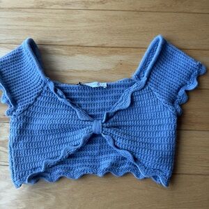 Zara Blue Knit Crochet Crop Top